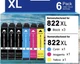 6 Pack 822XL Ink Cartridge For Epson WorkForce Pro WF-3820 WF-4834 WF-4833