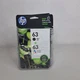 Lot Of 2 HP #63 Combo Ink Cartridges 63 Black Color NEW GENUINE Dec 2018