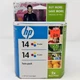 HP 14 Black & Tri-Color Ink Cartridges Combo Pack Ink Sealed Expired 2010