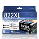 5PK 822XL Ink with Chip Compatible For Epson WorkForce Pro WF-3820WF-4820 WF4833